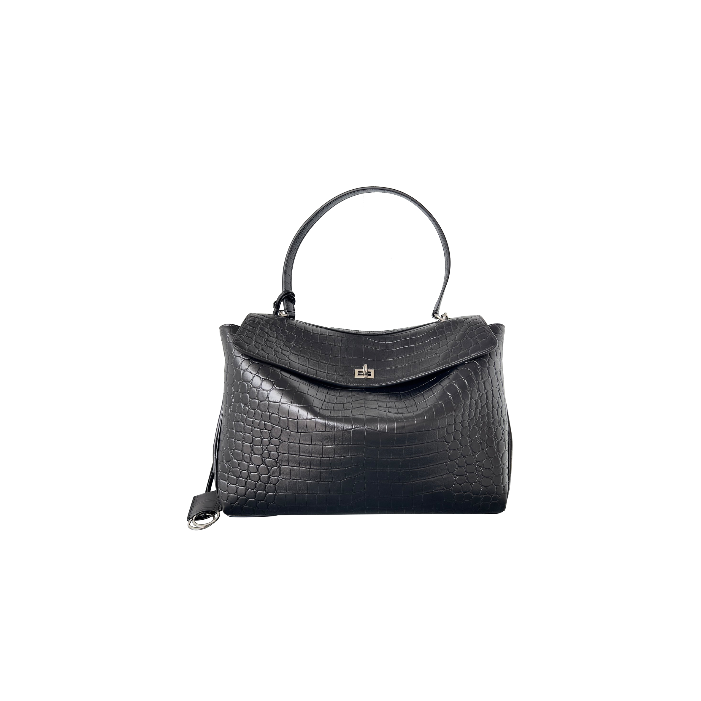 BALENCIAGA WOMEN'S RODEO LARGE HANDBAG CROCODILE EMBOSSED IN BLACK 7897442AA5L1100 (39.8*29.9*12.9)